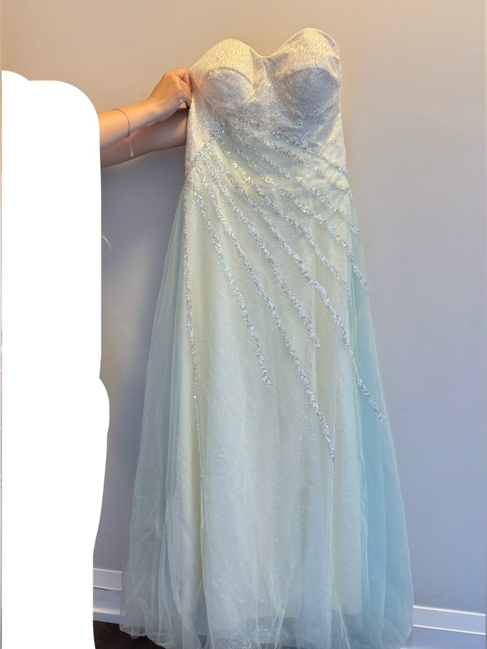 Strapless Light Mint & Ivory Evening Gown